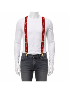 Red Candy Cane Suspenders Gold Tone Clips Adjustable Christmas Holiday Vintage